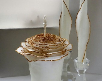 Gold Wedding Unity Candle Set, Glitter Unity Wedding Candle, Glam Wedding, Gift for Couple, Unique Beeswax Rose Candle, Gold Unity Candle