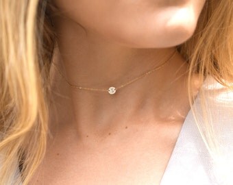 Initial Choker Necklace, Dainty Personalized (or blank) Disk Necklace • 14k Gold Fill, Sterling Silver, Rose Gold Filled Disc • LN206_L_aj