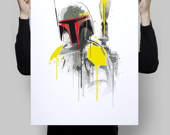 Watercolor boba fett star wars robot alternative poster scifi nerd movie poster film retro wall art home decor geek poster