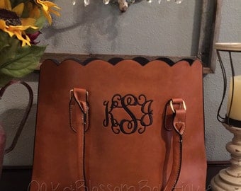 Monogrammed scalloped tote/ womens purse