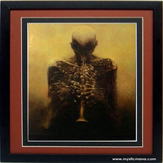 Framed Beksinski Art Poster Horn Player