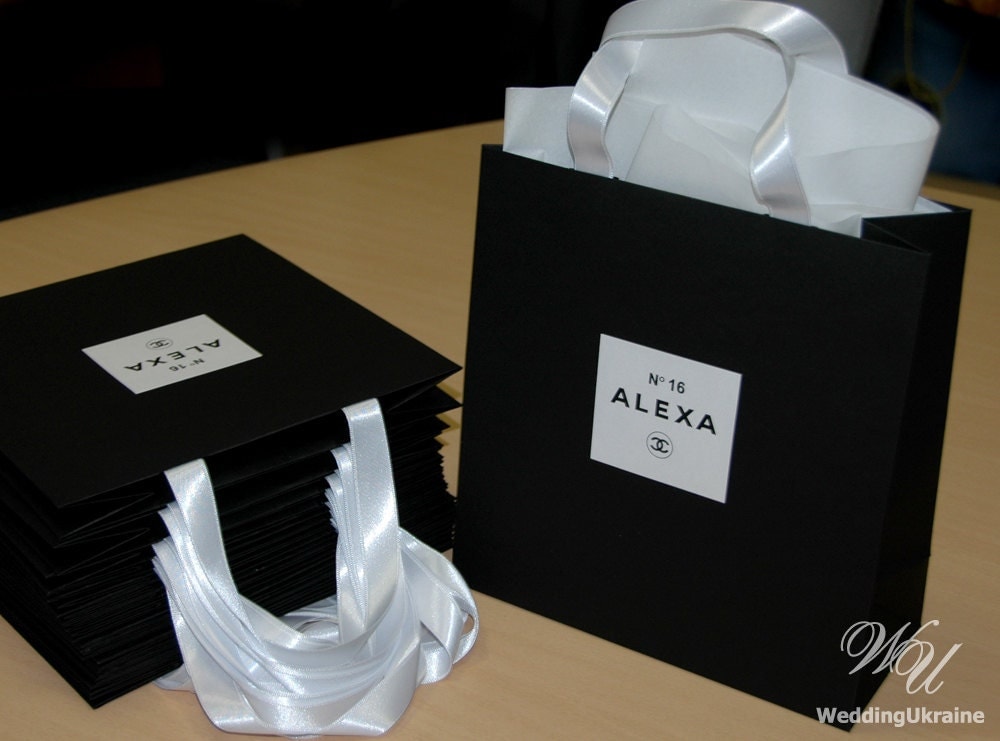 Chanel Theme Birthday Gift Bag with satin ribbon and