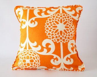 Orange pillow, orange pillow cover with trim, orange pillow piping, throw pillows, cushion, decorative pillows