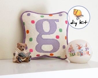 Initial Needlepoint Kits, Beginner Starter Kit, baby monogram tapestry kit, nursery initial pillow kit, new baby gift, needlepoint kit, 8x8