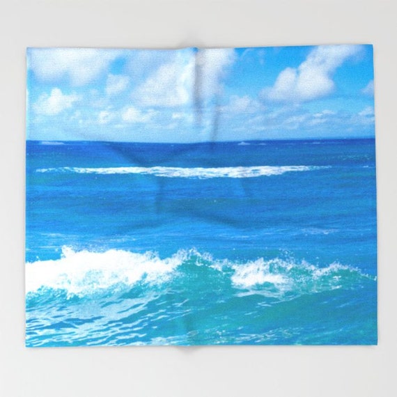 Ocean Fleece throw Blanket blue blue ocean sea by EllenSmilePhoto