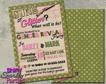 GUNS or GLITTER Gender Reveal INVITATION - guns or glitter - gender reveal guns or glitter - gender reveal invitations - gender reveal ideas