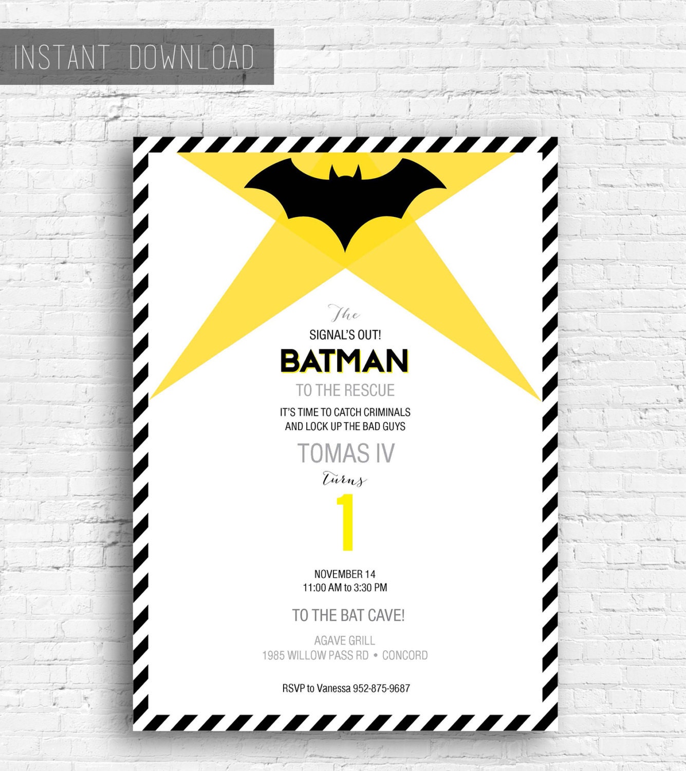Batman Birthday Invitation Printable Instant Download