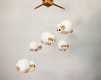 Baby mobile - Crochet Cute Counting Sheep, Sheep baby mobile,Crib mobile, nursery decor,Sheep crochet mobile, crochet baby mobile