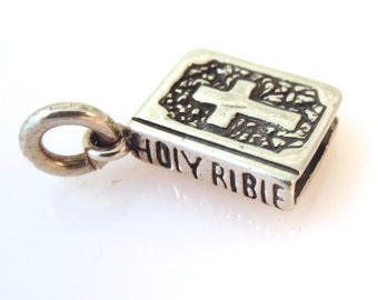 Sterling Silver 3-D HOLY BIBLE W/ Cross & Dove Charm Pendant Faith Religion .925 Sterling Silver New fa23
