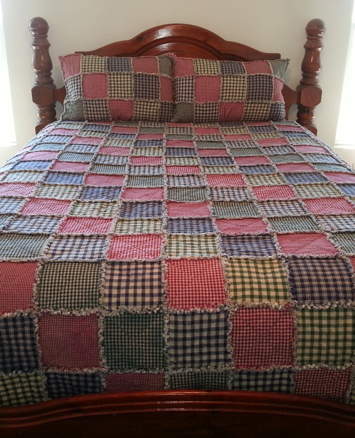 Queen Rag Quilt Homespun Fabric Country Primitive Farmhouse