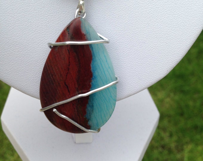 Large Teardrop Agate Pendant with co-ordinating necklace featuring wooden, agate and glass beads, agate jewelry, wooden jewelry