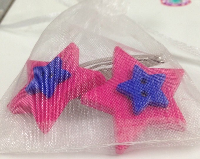 Pink and blue star button children's hair clip, star hair clip, children's hair accessories, pink and blue hair clip, button hair clip