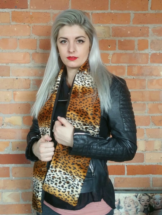 Faux fur, faux leopard print scarf. Rockabilly cheetah print scarf. Faux fur scarf faux fur shawl faux fur wrap