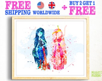 Adventure Time Princess Bubblegum Marceline Watercolor Art Poster Print - Home Decor - Watercolor Painting - Kids Decor - Wall Art - 195