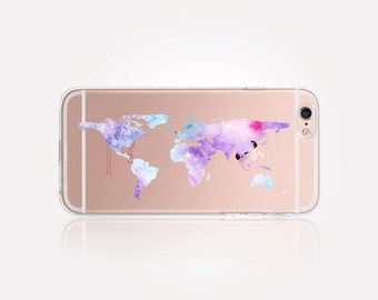Transparent Watercolor World Map Phone Case - Transparent Case - Clear Case - Transparent iPhone 7 Clear iPhone 7 Plus - Gel Case iPhone SE