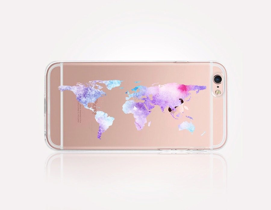 Map Of The World Clear Iphone Cases Transparent Watercolor World Map Phone Case - Transparent Case - Clear Case - Transparent iPhone 6