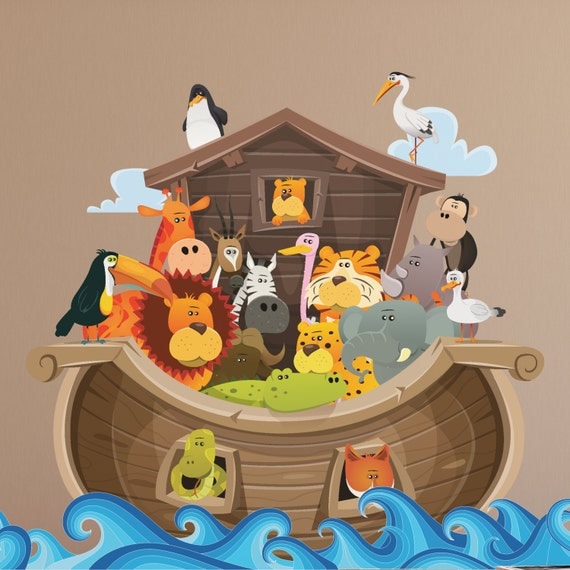 Giant Noah's Ark Wall Decal // Noah with Animals Ark Wall