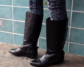 sz 7 M vintage flat black leather riding boots