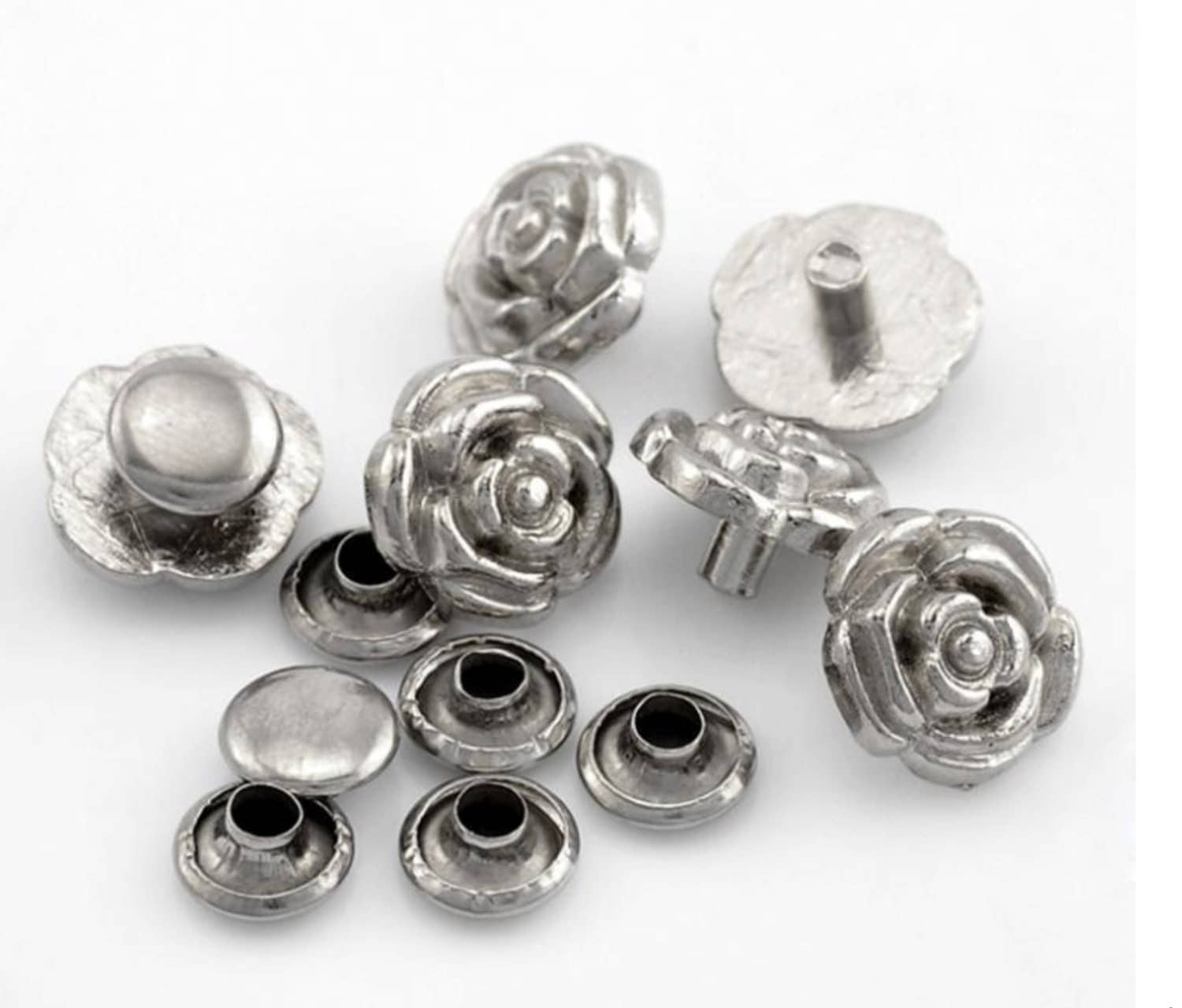 30 Set Stud Rivets For Clothing 13x12mm Silver by SeaStarFindings