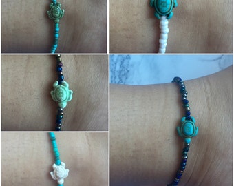 Beaded Turtle anklet, beach anklet, sea turtle anklet