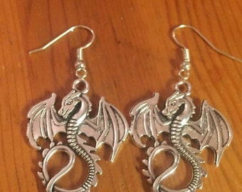 Dragon silver dangly earrings