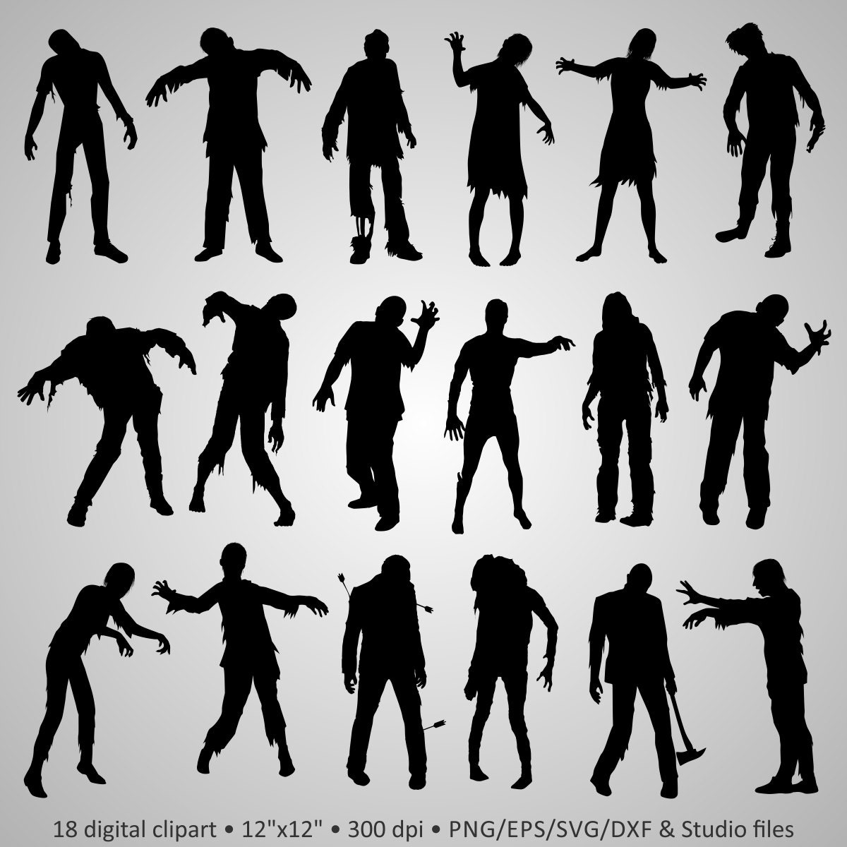 Buy 2 Get 1 Free Digital Clipart Zombie Silhouettes walking