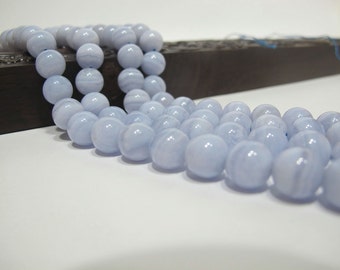 Blue lace agate round beads 10mm. Natural gemstone smooth round beads. High Quality