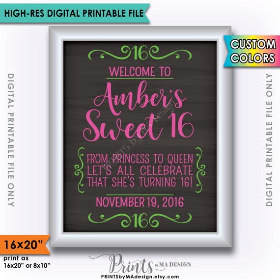Sweet 16 Sign Custom Sweet Sixteen Welcome by PRINTSbyMAdesign