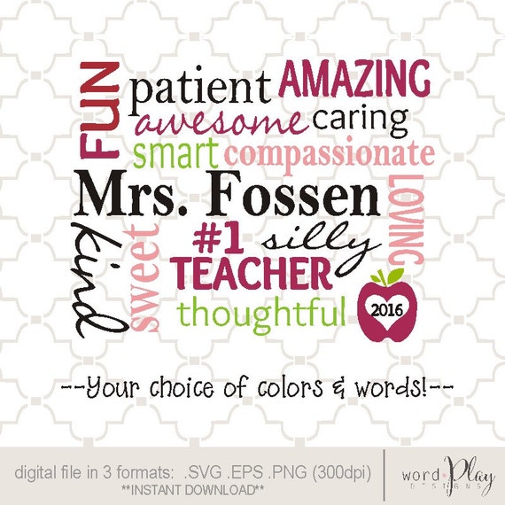 Download Personalized teacher word collage printable art / digital