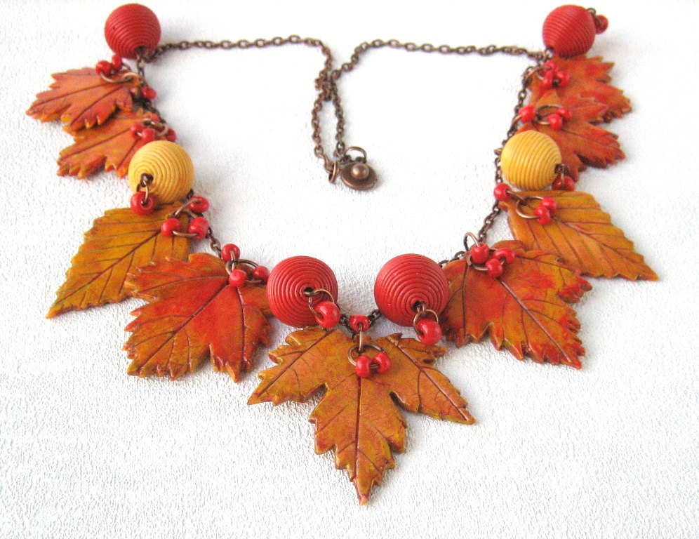yellow red autumn leaf fall jewelry autumn bib necklace leaf