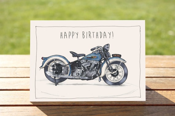 Motorcycle Birthday Card Harley Davidson Vintage Knucklehead