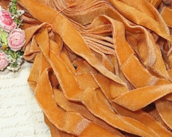 5/8" ~ PUMPKIN OCHRE ~ Vintage Swiss Hand-dyed Velvet Ribbon Choker Necklace Jewelry Millinery Hat Supply Trim Work Vintage Fabric Silk