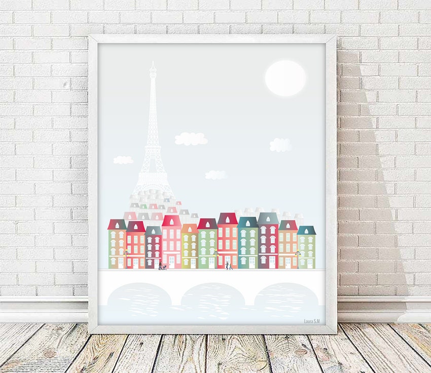 Paris print poster paris printable cityscape by Ilustracionymas