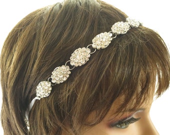 Rhinestone bridal halo, Boho crystal headpiece, Marquise wedding hairpiece