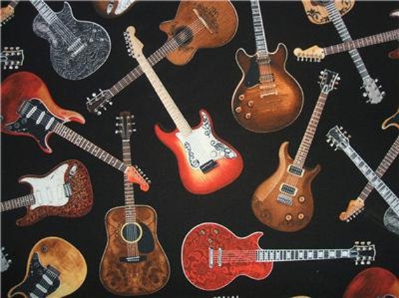 Guitar Music Instrument Quilting Fabric C1611 by SewWhatQuiltShop