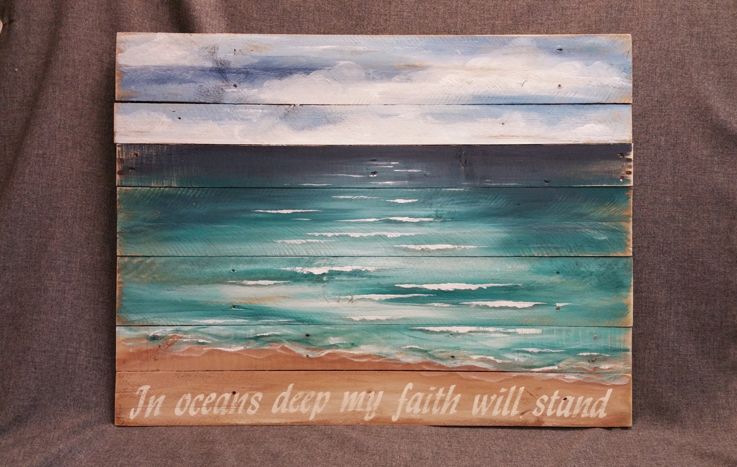 Wood Pallet beach wall Art BEACH Hand painted Seascape