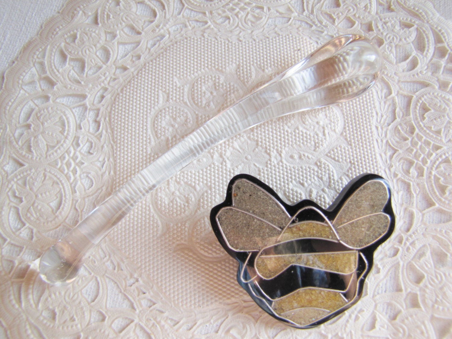 Blown Glass Honey Dipper Vintage Honey Pot Dripper Clear