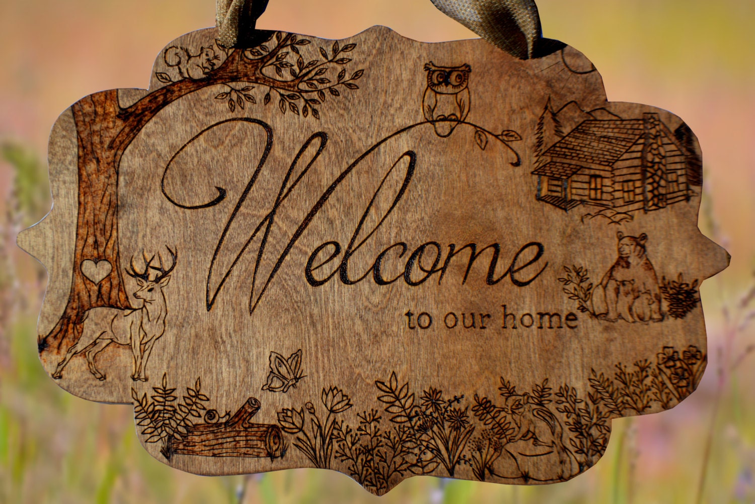 Download Welcome to our Home Wood Welcome Sign with Woodland Animals