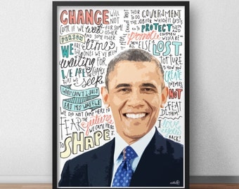 Barack Obama print / poster hand drawn typography quotes political print / poster