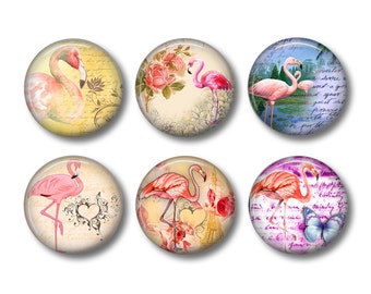 Pink Flamingo Magnets, Fridge Magnets, Kitchen Magnets, Button Magnets, Fridge Magnet Set, Cute Fridge Magnets, Pink Flamingo