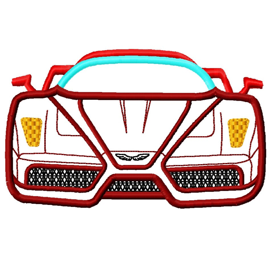Race Car Front Applique Embroidery Design file 4 sizes Instant Download from AddictiveEmbroidery