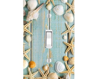 Seashell Wood Plank Light Switch Cover, Home Decor, Housewarming, Lighting, Wall Decor, Beach Decor, Beach Bathroom, Switchplate, Nautical