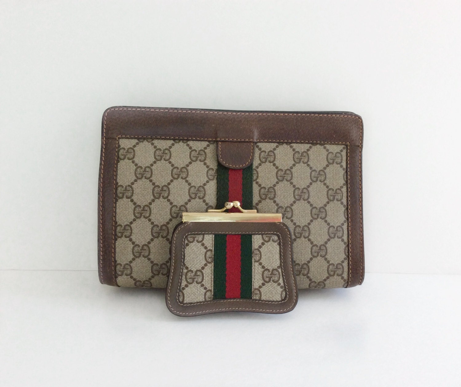 Vintage Gucci clutch // 1980's coin purse set // 80's