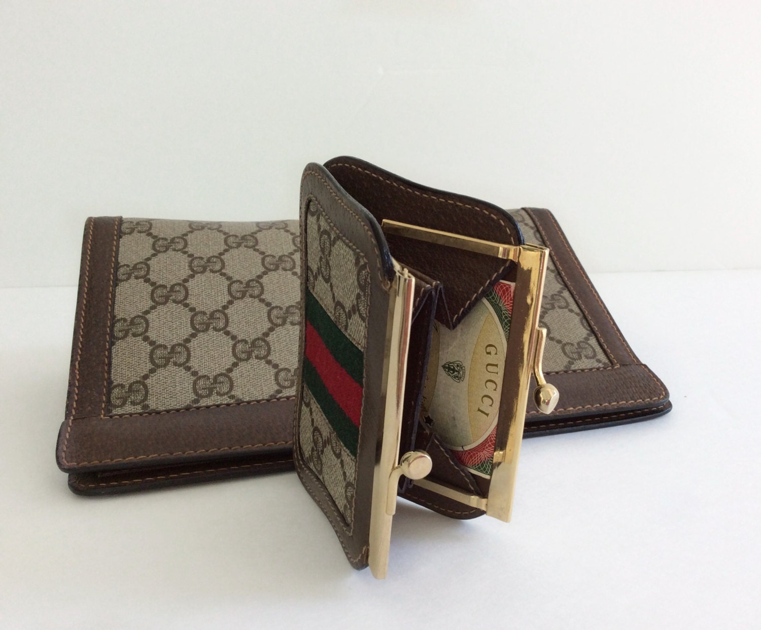Vintage Gucci clutch // 1980&#39;s coin purse set // 80&#39;s