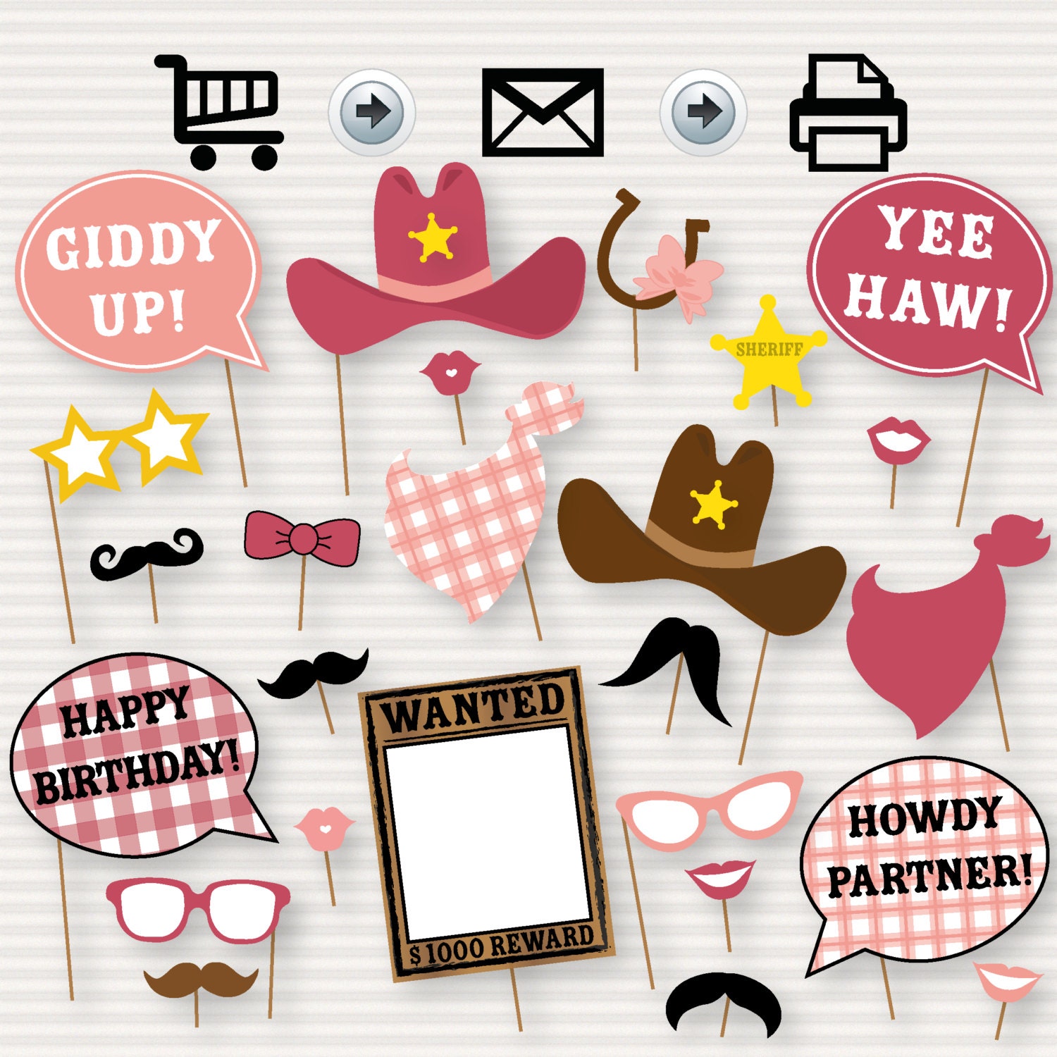 Cowgirl Photo Booth Printable Party Props Western party