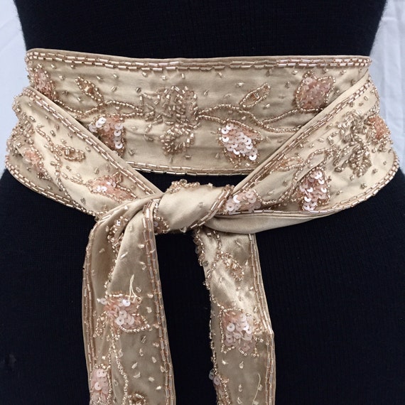 Vintage Beaded Embellished Silk Scarf/Belt by UniqueVintageChicago