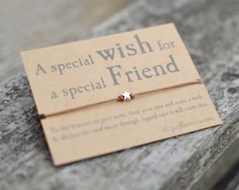 Friend Wish Bracelet, Make a Wish Bracelet, Friendship Bracelet, Gift for Friend, Cord Bracelet and Gift Card.
