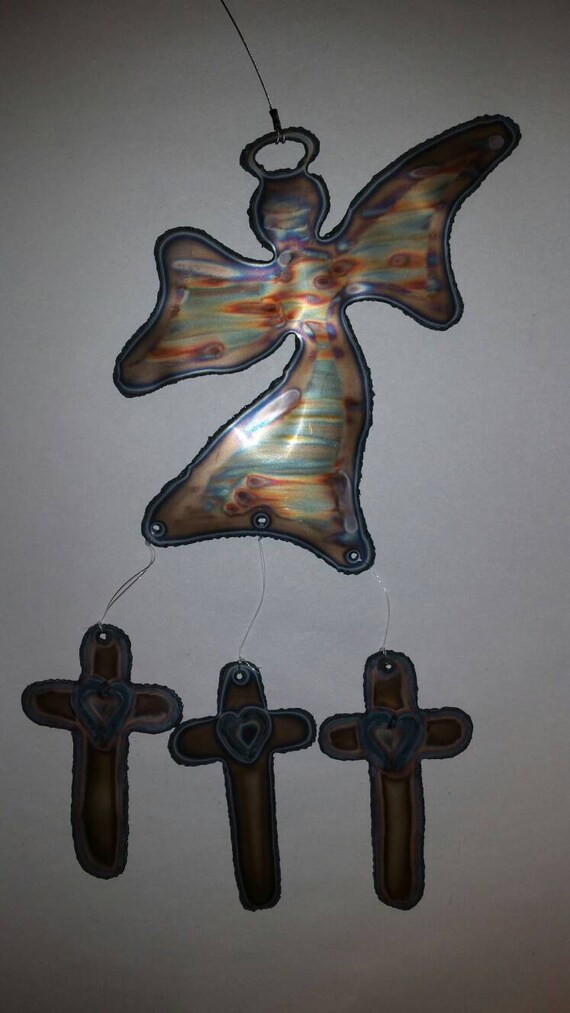 Texas Style Angel Wind Chime With Crosses Hanging Southwest Texas Style Angel Wind Chime With Crosses Hanging