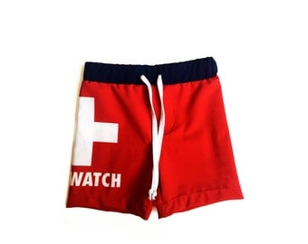 Toddler Boy Boardshorts, Kids Swim Shorts, Boys Lifeguard Boardshorts, Kids Red Summer Shorts, Beach Party Outfit