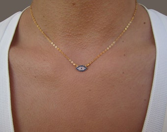 Dainty Evil Eye Necklace, Minimalist Necklace, 14K gold evil eye necklace, Delicate Necklace, Evil Eye Jewelry, Necklace for Girlfriend.
